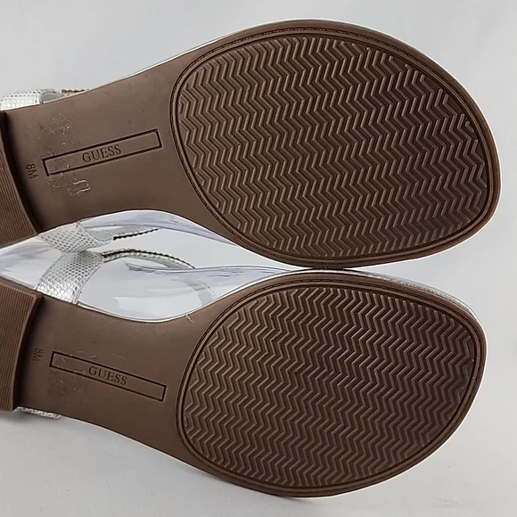 GUESS Women's Flat Silver Bejeweled Rhinestones Thong Sandals Size 8M - Picture 15 of 15